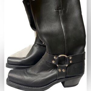 NWOT Frye Harness 12R Leather Boots USA made Black motto grunge Women’s 10M